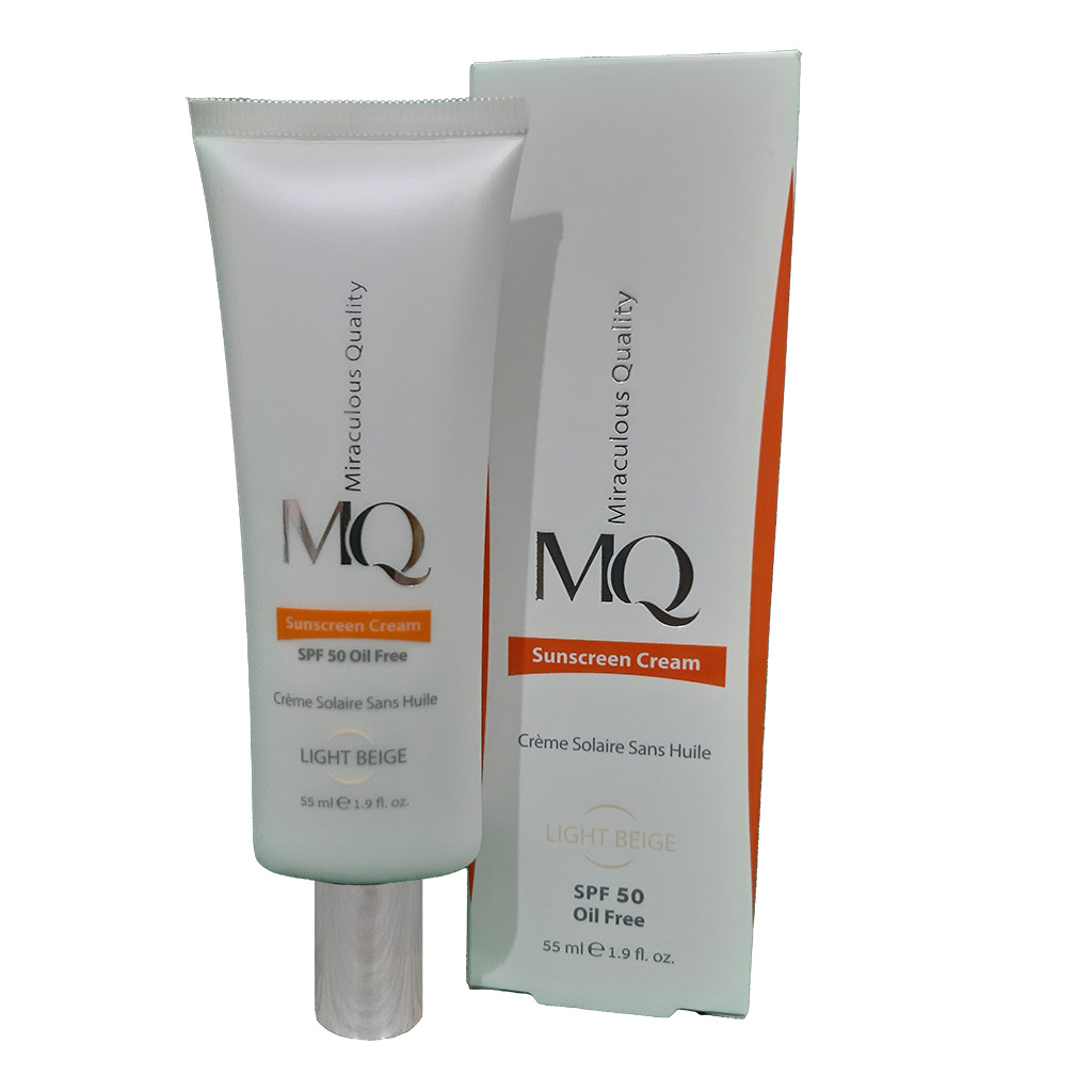 کرم ضد آفتاب فاقد چربی رنگی ام کیو SPF50 حجم 55 میلی لیتر