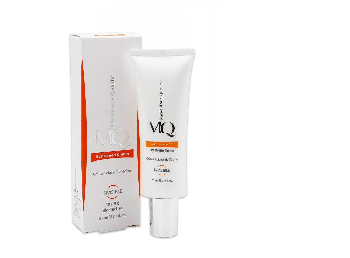 کرم ضد آفتاب و ضد لک بی رنگ ام کیو SPF50 مدل Bio-Taches حجم 55 میلی لیتر