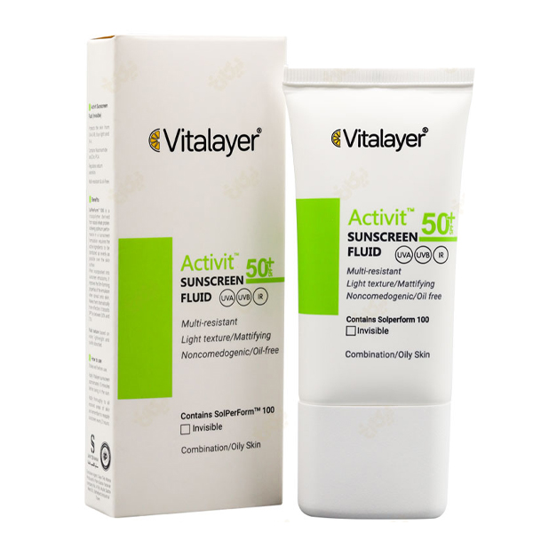 فلوئید ضد آفتاب بی رنگ اکتی ویت ویتالیر SPF50 مخصوص پوست چرب 50 میلی‌ لیتر